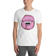 Load image into Gallery viewer, Scary Pink Halloween Man Eating Doughnut Short-Sleeve Unisex T-Shirt white
