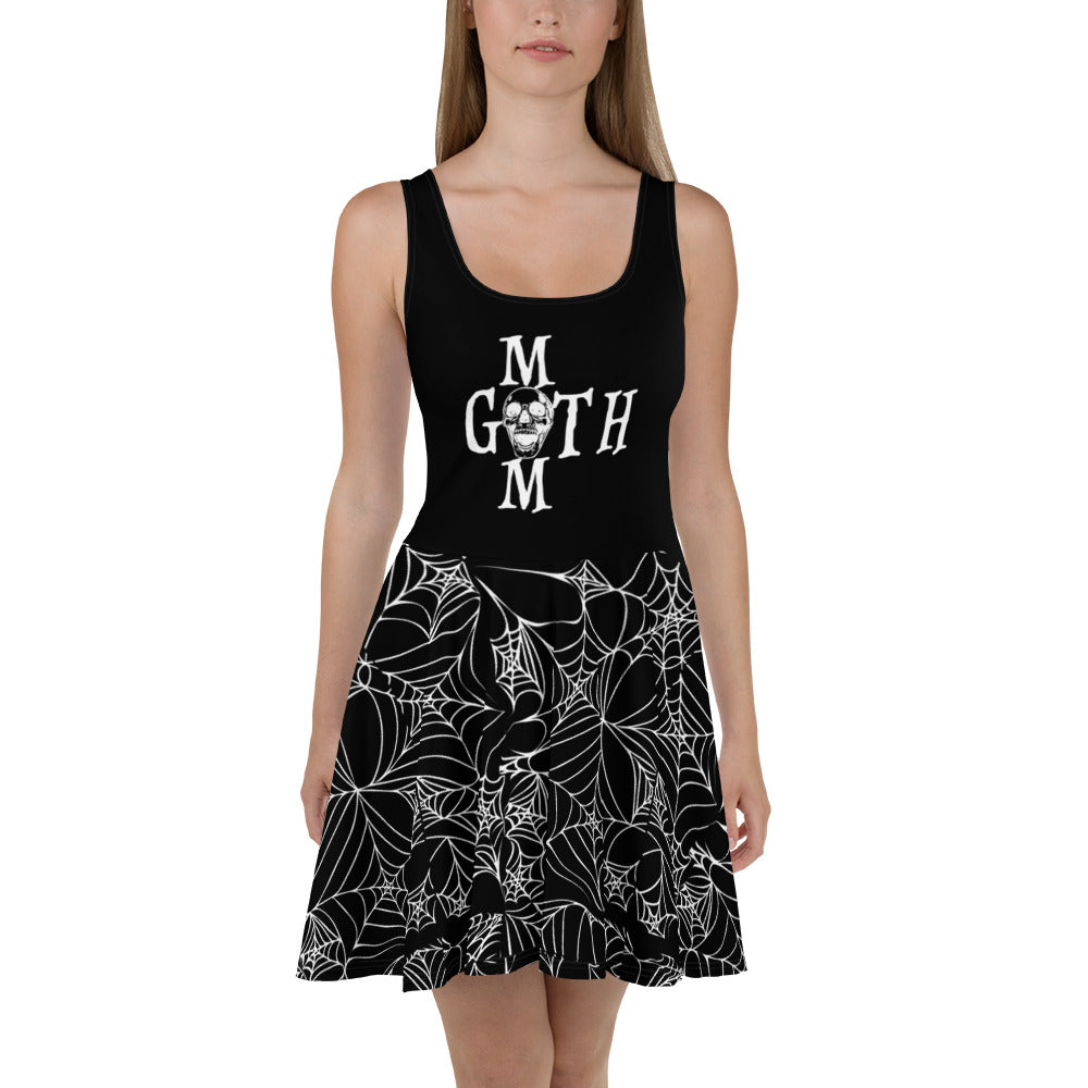 Goth Mom Black Spider Web Pattern Skater Dress