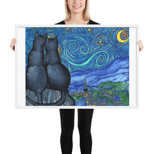 Starry Kitties Parody of Starry Night Framed poster