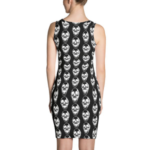 Black Goth Skull Pattern Form Fitting Dress