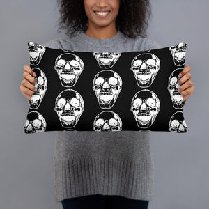White Skull Goth Black Pillow