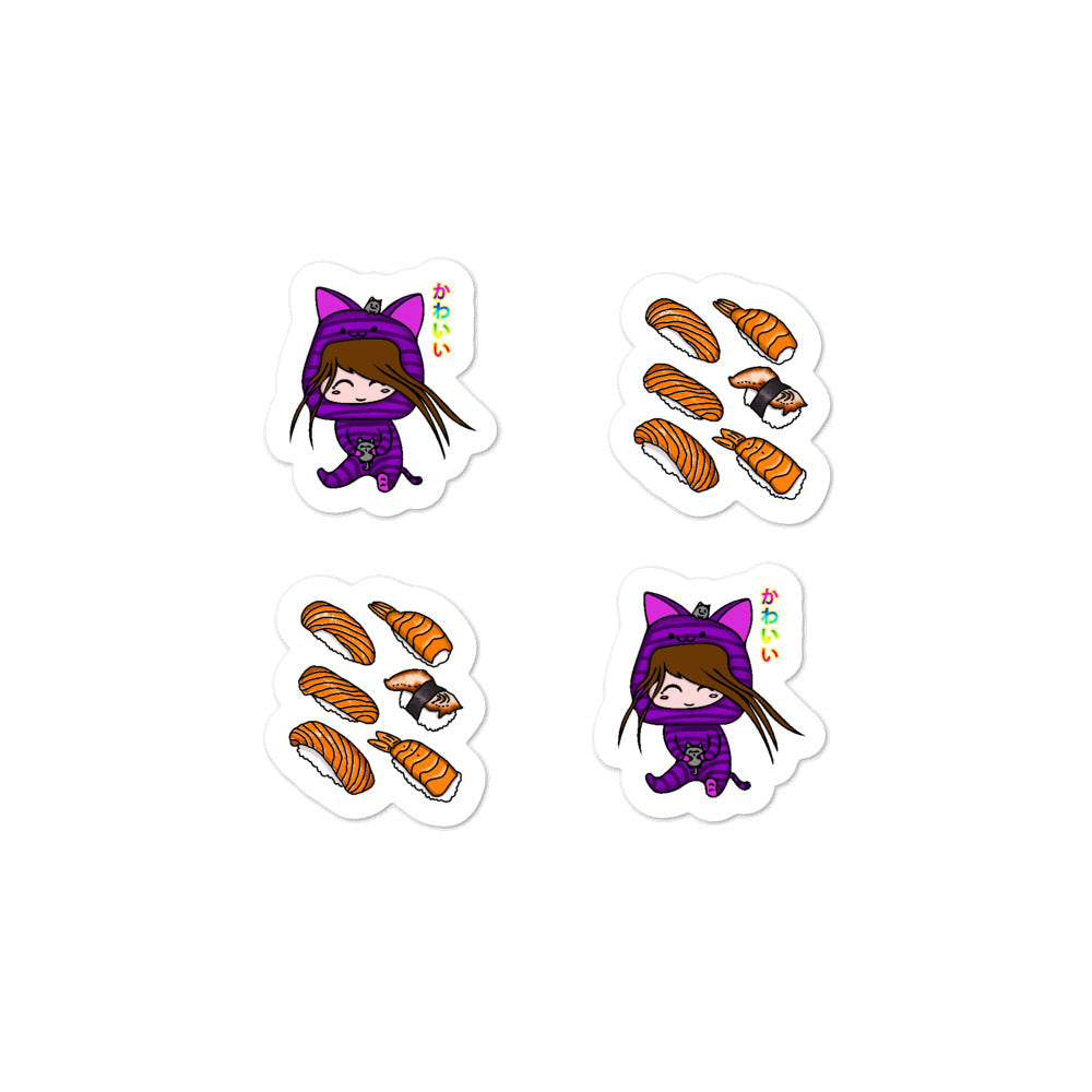 Cute Kawaii Cat Girl and Sushi Bubble-free stickers