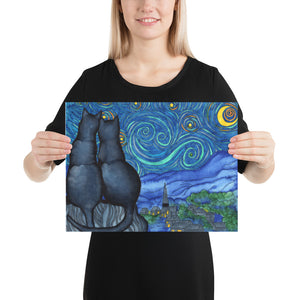 Starry Kitties Parody of Starry Night Poster