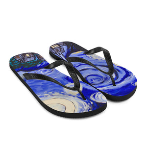 Starry Night painted Flip-Flops