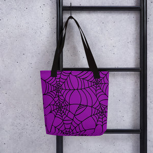 Purple with black spider web Halloween bag with straps Gift for goth