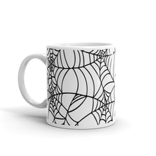 Load image into Gallery viewer, Goth home decor Black and White Spider Web Halloween Coffee Mug
