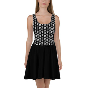 Black Goth With Skulls Skater Dress