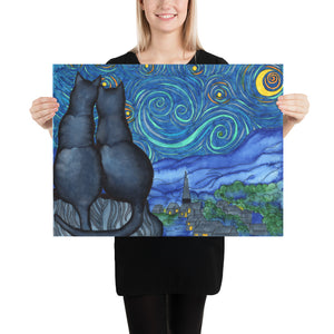 Starry Kitties Parody of Starry Night Poster