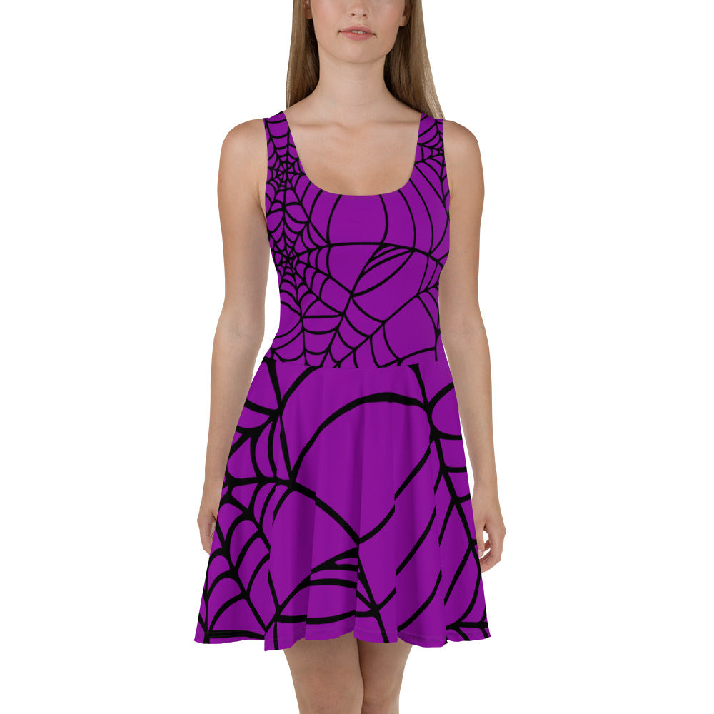 Purple with black spider web Halloween Skater Dress