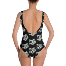 Load image into Gallery viewer, Black Goth Pirate Cat One-Piece Swimsuit
