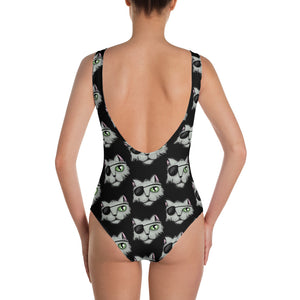 Black Goth Pirate Cat One-Piece Swimsuit