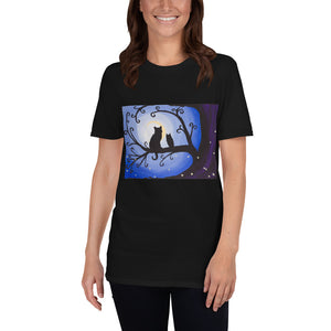 Whimsical Night Creatures owl and cat Short-Sleeve Unisex T-Shirt