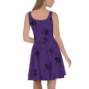 Purple Goth Halloween Spiders everywhere women's Skater Dress
