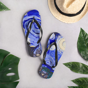 Starry Night painted Flip-Flops