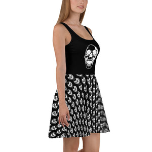 Black Goth Single Skull On Top Skater Dress