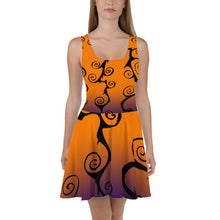 Load image into Gallery viewer, Black Swirl with Purple and Orange Halloween Skater Dress
