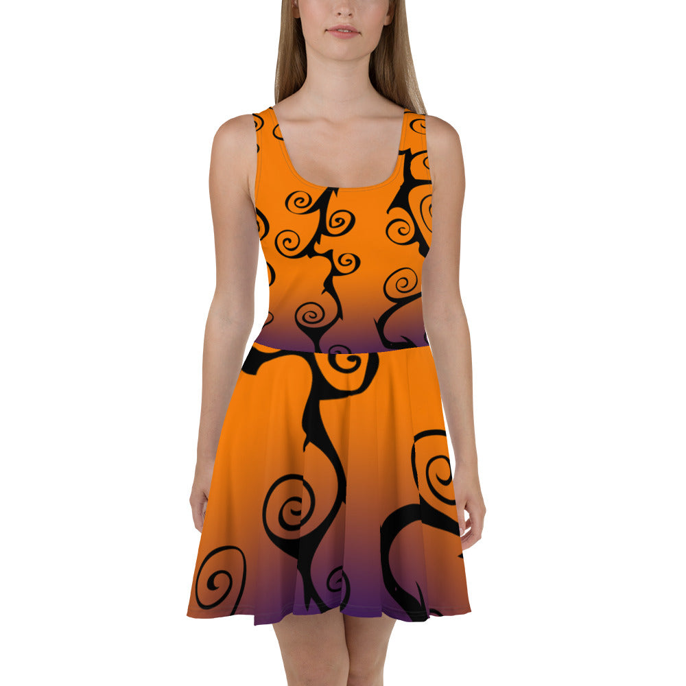Black Swirl with Purple and Orange Halloween Skater Dress