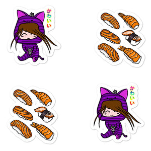 Cute Kawaii Cat Girl and Sushi Bubble-free stickers