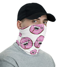 Load image into Gallery viewer, White and Pink Man Eating Donuts Neck Gaiter Face Mask
