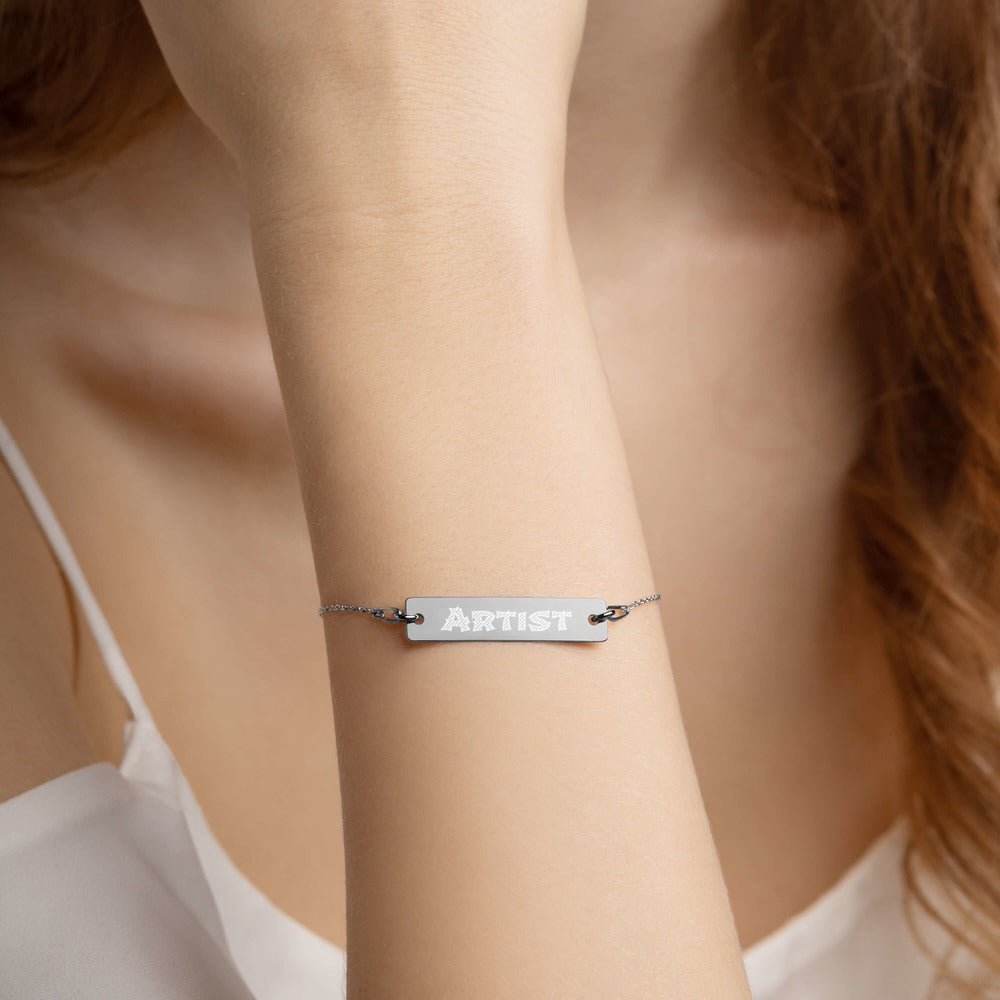 Unique Jewelry Engraved with the word Artist Silver Bar Chain Bracelet the Perfect Gift For an Artist