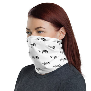 White with Black Lettering Witch Neck Gaiter Face Mask