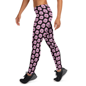 Black with Pink Man Eating Donuts Pattern Leggings