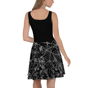 Goth Mom Black Spider Web Pattern Skater Dress