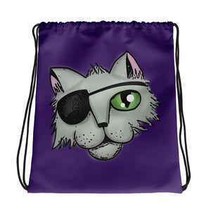Pirate Cat Drawstring bag, Purple, Red, Black