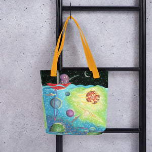 Octopus Fishing for a Spaceship Tote bag