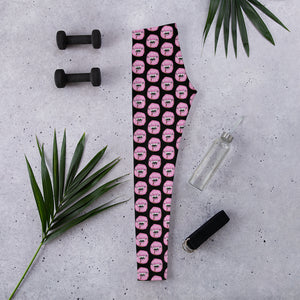 Black with Pink Man Eating Donuts Pattern Leggings