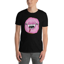 Load image into Gallery viewer, Scary Pink Halloween Man Eating Doughnut Short-Sleeve Unisex T-Shirt black
