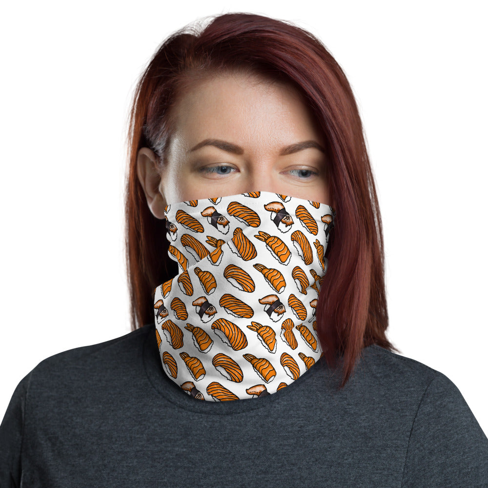 White with Sushi Pattern Neck Gaiter Face Mask