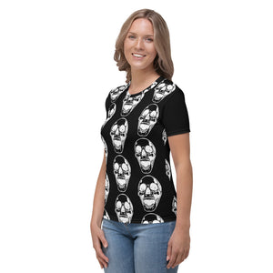 White Skulls Goth Women's Black T-shirt