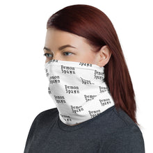 Load image into Gallery viewer, White with black letters Demon Spawn Neck Gaiter Face Mask
