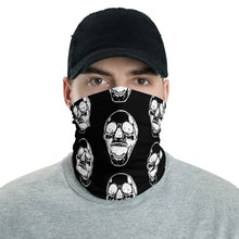 Load image into Gallery viewer, White Screaming Skulls on Black Neck gaiter Mask
