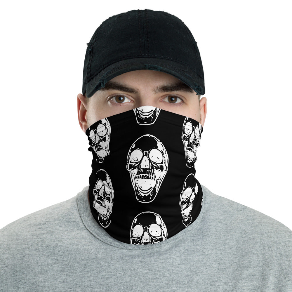 White Screaming Skulls on Black Neck gaiter Mask