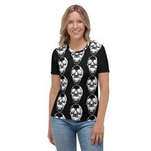Load image into Gallery viewer, White Skulls Goth Women&#39;s Black T-shirt
