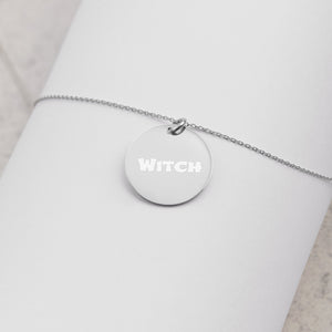 Witch Jewelry Engraved Silver Disc Necklace