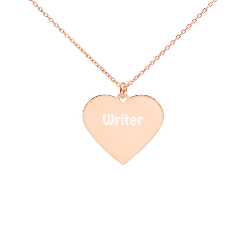Writer Engraved Silver Heart Necklace