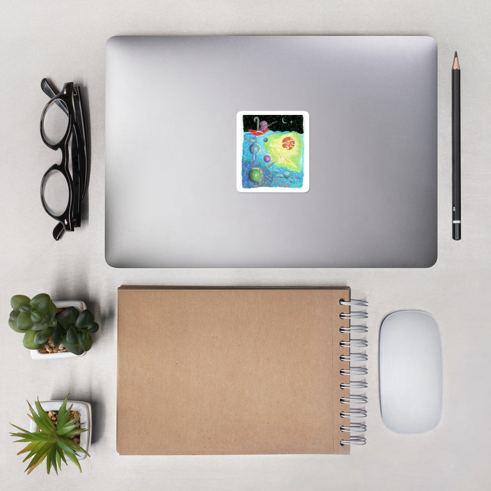 Kawaii Cute  Bullet Journal Octopus Fishing For Spaceship Sticker