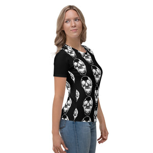 White Skulls Goth Women's Black T-shirt