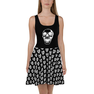 Black Goth Single Skull On Top Skater Dress