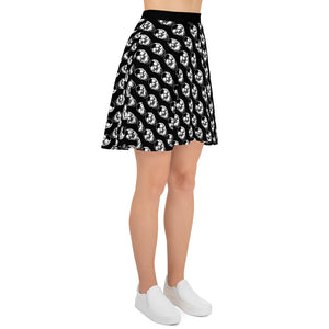 Black Goth Skull Pattern Skater Skirt