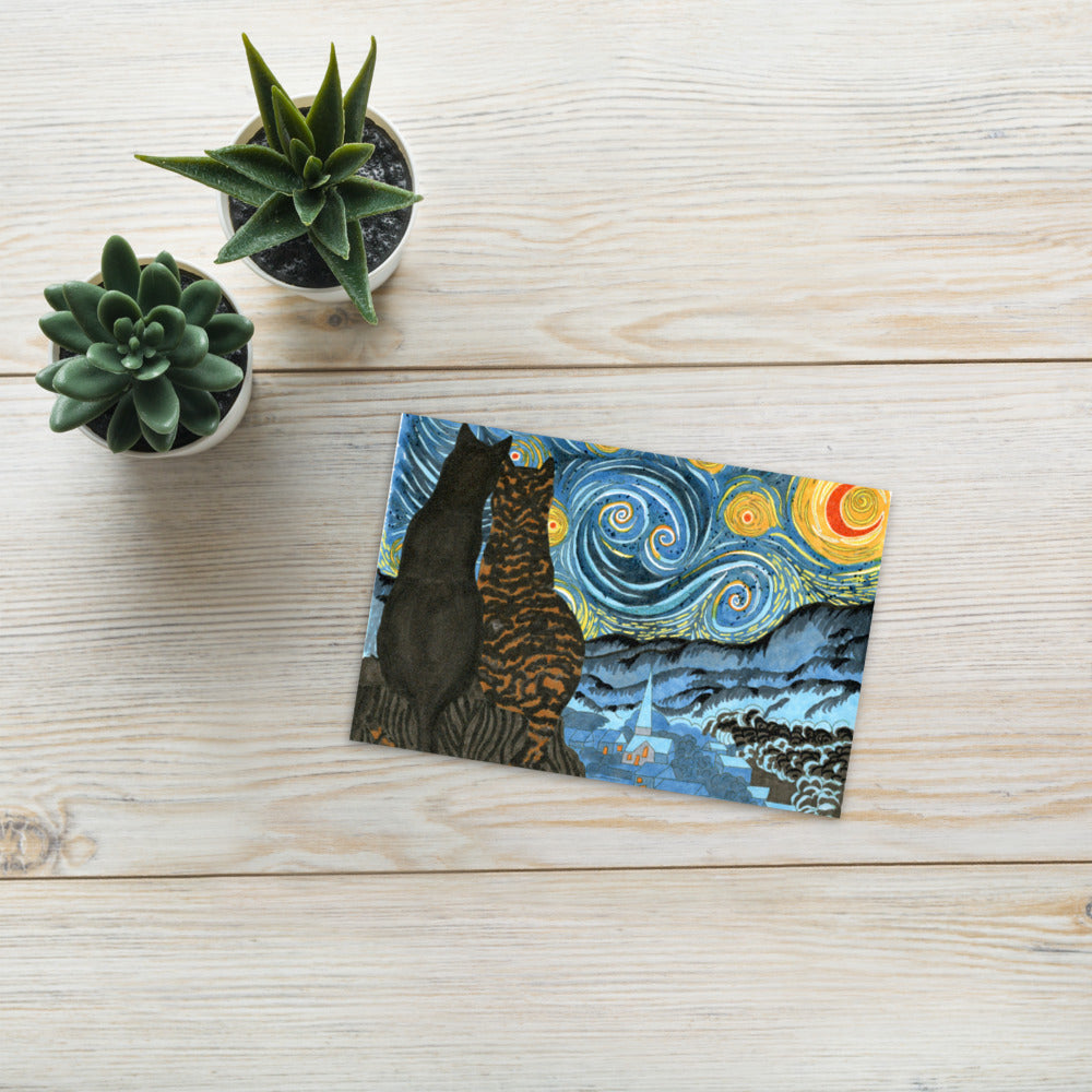 Meow Meow and Little Meow Starry Night Standard Postcard
