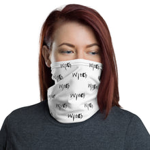 Load image into Gallery viewer, White with Black Lettering Witch Neck Gaiter Face Mask
