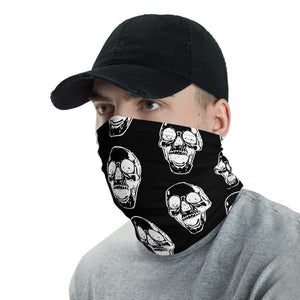 White Screaming Skulls on Black Neck gaiter Mask