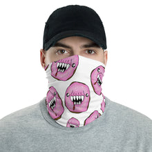 Load image into Gallery viewer, White and Pink Man Eating Donuts Neck Gaiter Face Mask
