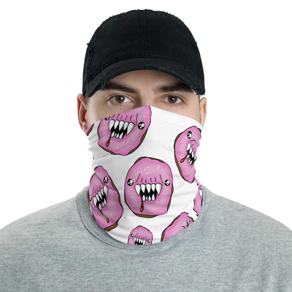 White and Pink Man Eating Donuts Neck Gaiter Face Mask