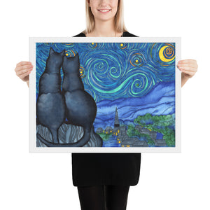 Starry Kitties Parody of Starry Night Framed poster