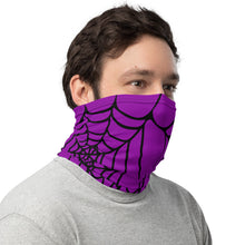 Load image into Gallery viewer, Purple and Black Spider Web Face Mask Neck Gaiter
